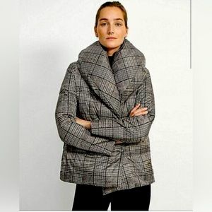 Theory plaid “Glen” shawl puffer coat